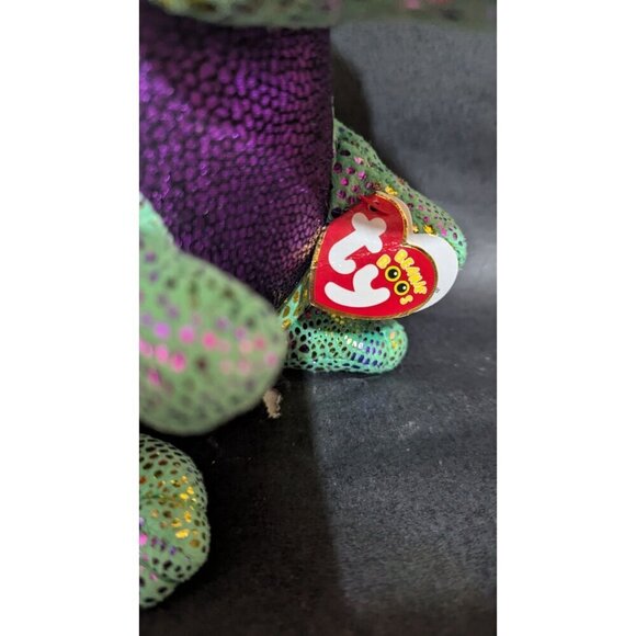 Ty Beanie Boo Cinder the Dragon Plush Toy - Green & Purple10" - Picture 8 of 9